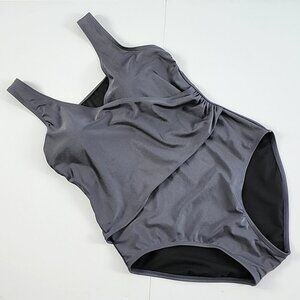 Calvin Klein Swimwear Women's Silver Black One Piece Swimsuit High Back Size 14
